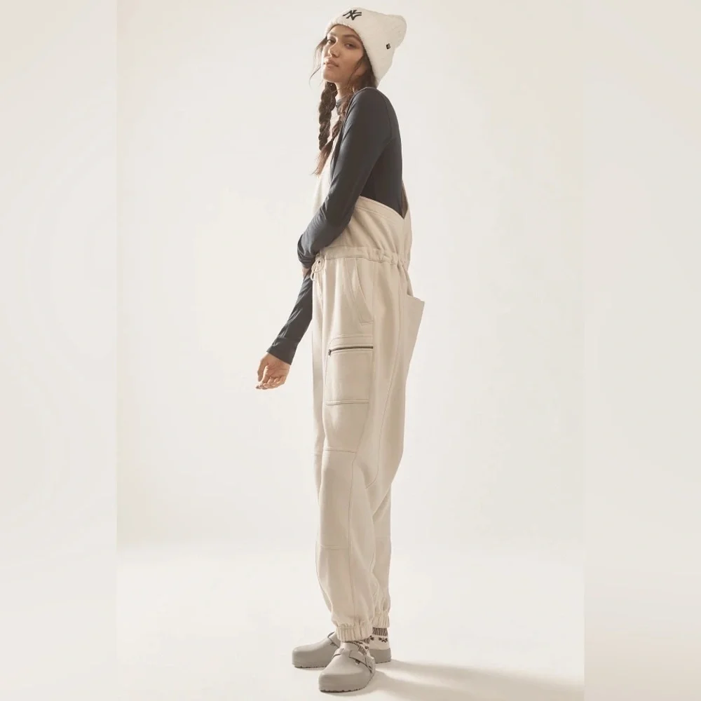 Daily Practice by Anthropologie Drawstring Overalls in Ivory NWT